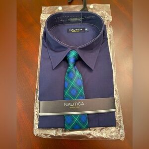 Boys Nautica size 16 dress shirt and clip tie